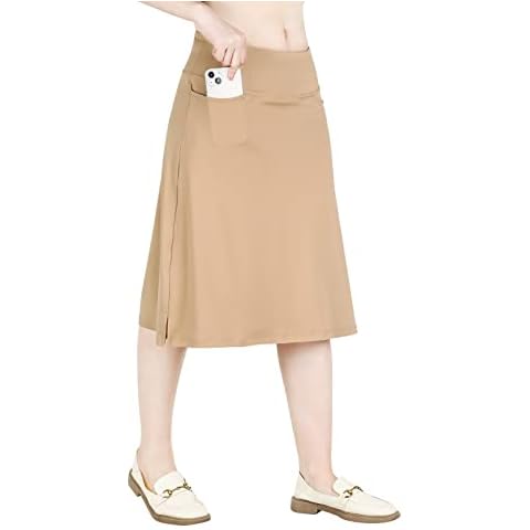 Damen Skorts Modest Knielange Röcke Athletic Midi Active Laufrock, Beige, Groß Cover