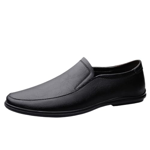 Mens Loafers Shoe Round Toe Solid Color Leather Comfortable Resistant Lightweight Outdoor Casual Slip On