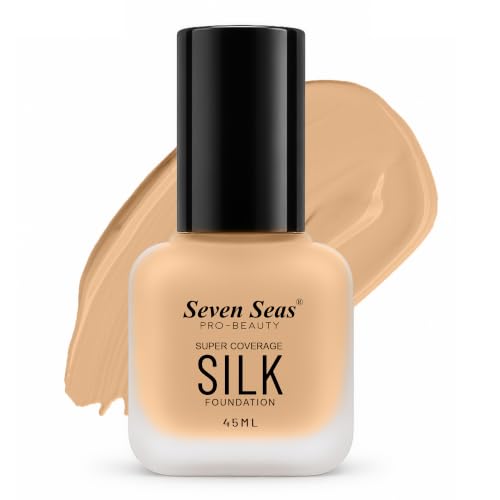 Image of Seven Seas Super Coverage Silk Foundation 45ml Matte Liquid Foundation for Women - Buildable Coverage, Lightweight Formula, Long Lasting Makeup, Silky Smooth Finish(Nude)