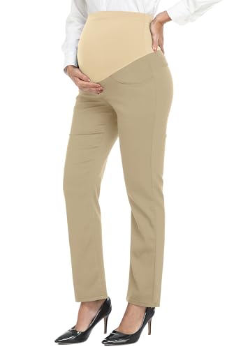 Image of PACBREEZE Women's Maternity Pants for Work Over-Bump Pregnancy Casual Stretchy Straight Dress Pants with Pockets