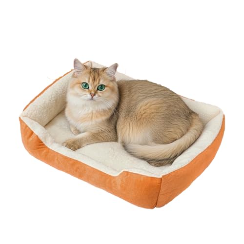 緑 絨 のしっぽ 猫 ベッド 犬 ベッド ペットベッド 洗濯機で丸洗い可能 滑り止め加工 枕付き ふわふわモチモチの3D棉 超柔らかい 通年使用可能 小型中型犬猫用 ペット用マットレスpet bed (オレンジ, S 43*30*12cm)