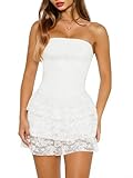 Misng Ruffle Mini Dress Lace Strapeless Summer Bodycon Cocktail Grad Short Tube Top Dress White