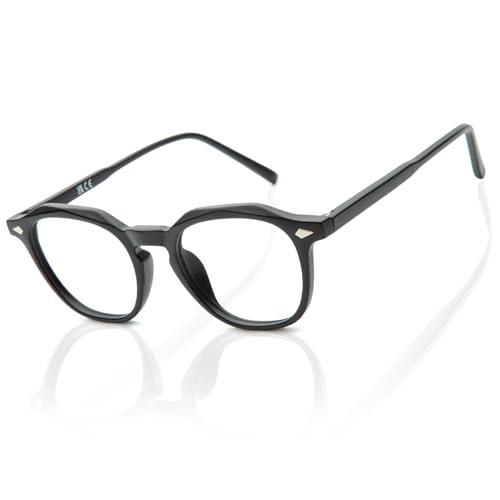 Amorays Lesebrille für Herren Damen Anti Blaue Lesehilfe Retro Rund Rahmen Lesebrillen Feder Scharnier 8096(Schwarz,+2.00)
