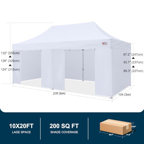 Image of MASTERCANOPY 10x20 Premium Heavy Duty Pop Up Commercial Instant Canopy with Sidewalls(10x20 White)