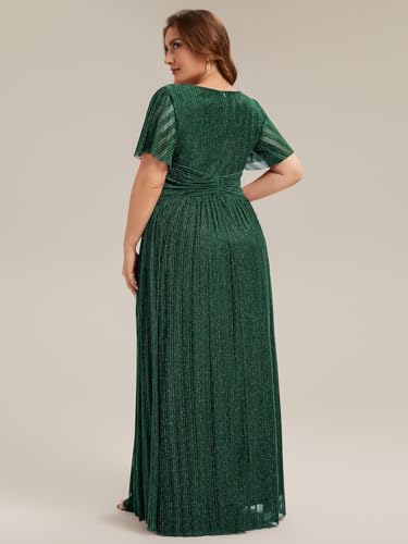 Image of Ever-Pretty Women's Plus Size Glitter Formal Dresses for Curvy Women A Line V Neck Gala Mother of Bride Dress Evening Gown