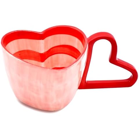 Peclek 10.5 oz Large Heart Shaped Mug, Romantic Ceramic Coffee Cup, 300ml Holiday Drinkware, Valentine's Day Christmas Anniversary Birthday Gifts for Couples, Her, Boyfriend, Girlfriend (Red) Cover