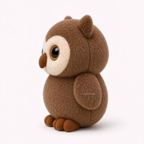 Image of Shiny Owl Soft Toy for Girls Boys Kids,Coffee,Owl with Glitter Eyes Animal Plush Stuffed Baby Teddy Gift Birthday, 23 cm