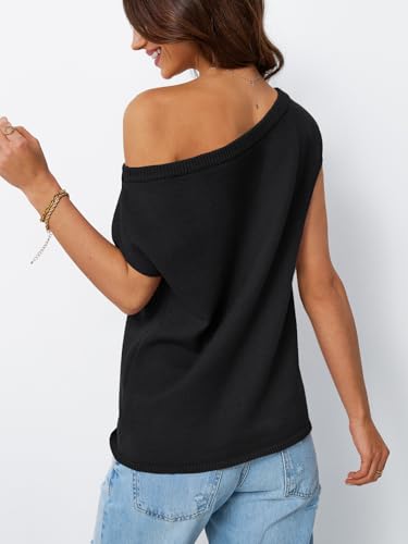LILLUSORY Womens Summer Fashion Off The Shoulder Sweaters Vacation Trendy Going Out Tops Lightweight Knit Pullover 20254
