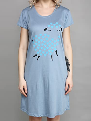 Image of Meerkat Women Short Sleeve Knee Length Cotton Knits Printed Short Nighty /Long Shirt /Midi
