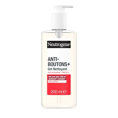 Neutrogena – Gel Nettoyant Anti-Boutons + Acide Salicylique + 2% PHA (200 ml) – Soin visage anti-boutons non comédogène et non gras – Nettoyant visage...