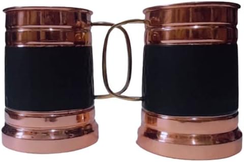 Premium PURE Copper 16 Oz Moscow Mule Cups and Barrel Mugs, Moscow Mule Mug with Rose Gold Copper Rims, Set of 2, Handle Cup For Cold Drinks, Beer, Wine, Bars, Parties