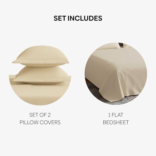 Image of haus & kinder Bedsheet King Size, 300 TC Cotton Sateen Weave, Fitted Bedsheet for Double Size Bed, Silky Smooth (Timeless Pearl, 60x78)