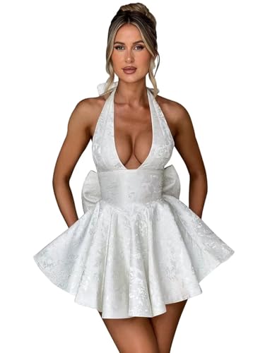 Short Jacquard Satin Homecoming Dresses with Bow 2025 Halter Prom Dress Mini Cocktail Party Dress