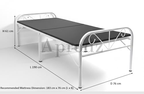 Image of APRODZ Metal Folding Bed Single Size with Single Layer Mattress for Sleeping Guest Bed Easily Storable White Powdercoated (Single Layer Foam, 2.5ft x 6ft)