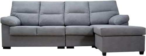 SHIITO - Sofá 4 Plazas con Chaiselongue Modelo Neira | Relax y Confort Máximo | Elegante y Compacto | Madera de Pino y Tablero Aglomerado, Gris, Grande 265cm de Ancho, Madera de Pino