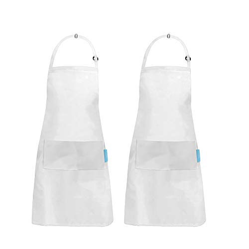 Preisvergleich Produktbild esafio Küchenschürze Baumwolle + Polyester Schürze verstellbarem Kochschürze Nackenband Latzschürze mit 2 großen Taschen Grillschürze für Männer und Damen 2pcs Weiß