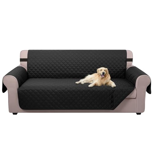 Image of U-NICE HOME Reversible Sofa Cover Couch Cover for Dogs with Elastic Straps Water Resistant Furniture Protector for Pets Couch Cover for 3 Cushion Couch (Sofa, Black /Black)