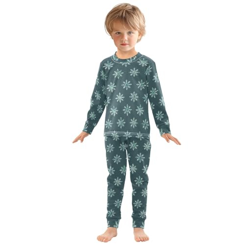 Fustylead Watercolor Green Christmas Snowflake Cotton Pajamas Set 2 Piece Long Sleeve Pjs Sleepwear3