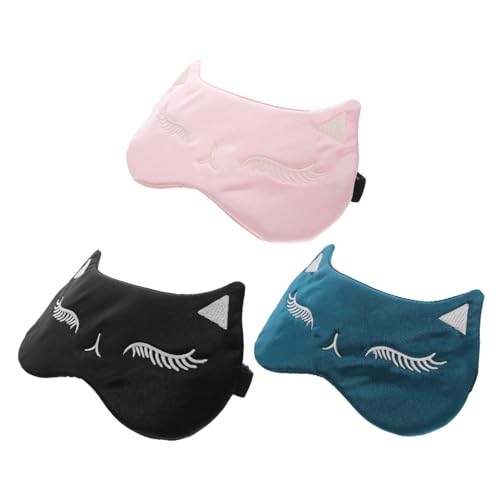 EXQUIMEUBLE 3個可愛い猫柄シルク睡眠アイマスク 最大遮光効果で快適な安眠を実現 旅行 ホテル 飛行機用男女兼用アイカバー