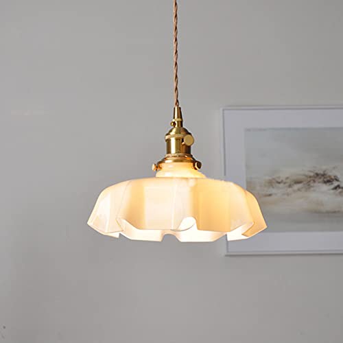 Chandelier suspension en verre de lait au design artistique et finitions rétro authentiques