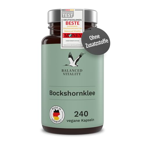 Bockshornklee Kapseln - 2400 mg pro Tagesdosis (600 mg je Kapsel) - 240 vegane Kapseln für 2 Monate - ohne Zusatzstoffe - laborgeprüft - Balanced Vitality Bockshornklee Kapseln - 2400 mg pro Tagesdosis (600 mg je Kapsel) - 240 vegane Kapseln für 2 Monate - ohne Zusatzstoffe - laborgeprüft - Balanced Vitality