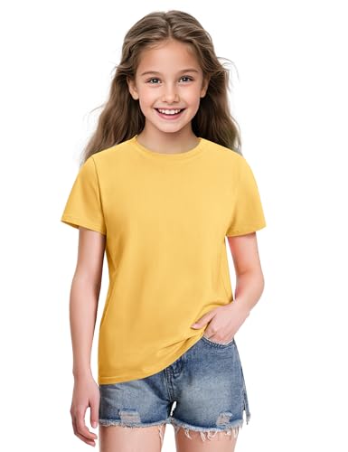 Image of KEREDA Girls Shirts Short Sleeve Soft Cotton T-Shirts Plain Tops for Kids