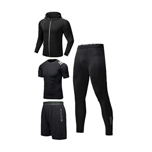 JXRYFMCY Sportbekleidung für Männer 4 stücke Herren Fitness Gym Kleidung Set, Schnelle Trockenübliche Kleidung Männer Activewear Kompressionsset (Color : Black, Größe : XL) Cover