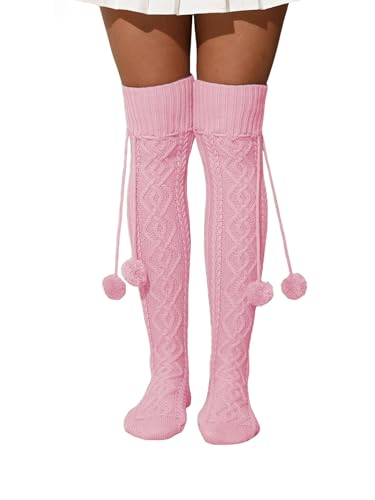 Image of YELAIVP Women's Thigh High Socks - Extra Long Cable Knit Over the Knee Socks and Leg Warmers
