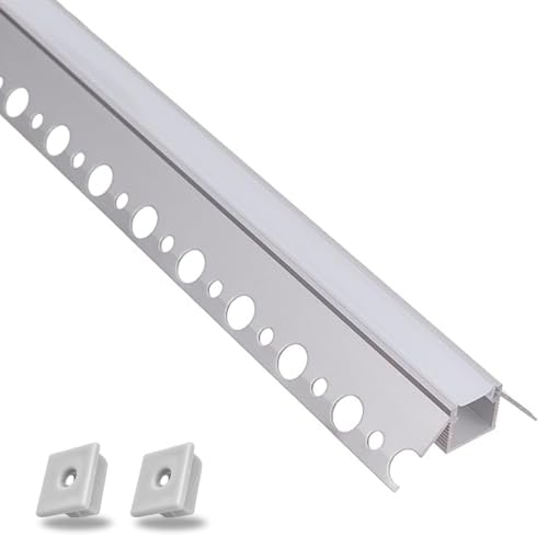 Evotrade – Profilo LED Angolo Esterno in Alluminio per Cartongesso a Scomparsa 2 Metri + Cover Luce Continua e Tappi - per Strisce Led Max 12mm - per Interni (Profilo Angolo Esterno + 2 tappi)