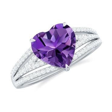 Anillo solitario de plata de ley 925 con corazón de 2,1 quilates, inspirado en la época de amatista, anillo de promesa para mujer, boda, compromiso, novia, regalo para el día de la madre, Plata de ley