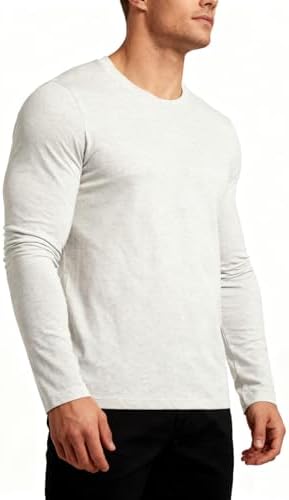 Camiseta básica de manga larga para hombre, 100 % algodón, cuello...