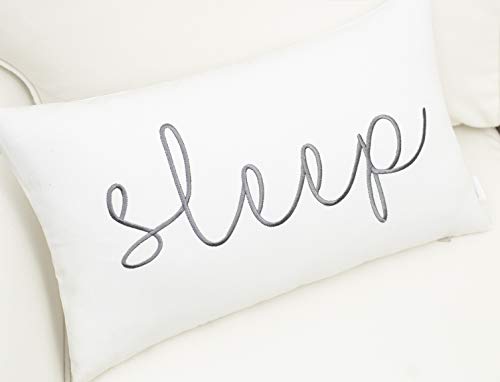 Eurasia Decor Sleep Sentiment 12X20 Embroidered Decorative Lumbar Accent Throw Pillow Cover-Off White #TOP2