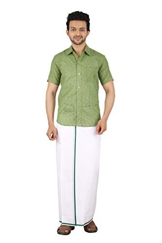 Prakasam Cotton (Winner Men's Welcro Pocket Single Dhoti With Dark Green Border (Size 42)