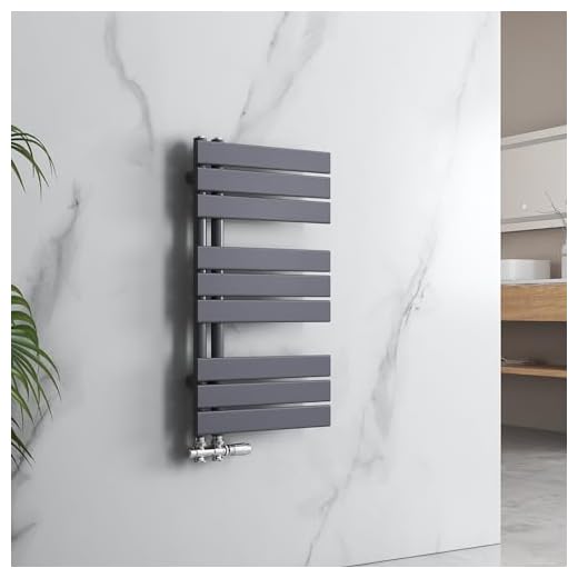 EMKE Radiador de baño plano, 762 x 400 mm, color antracita, calentador de toallas pequeño, toallero con conexión lateral para agua, 342 W