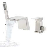 LIWEIKE Roman Tub Faucet with Sprayer Deck Mount Bathtub Faucet with Hand Shower for 3 Hole Waterfall Faucet with Hand Shower Brushed Nickel