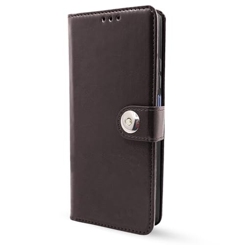 Image of Pikkme Flip Cover Leather Finish | Inside TPU with Card Pockets | Wallet Stand and Shock Proof | Complete Protection Button Flip Case for Samsung Galaxy A06 (Coffee)