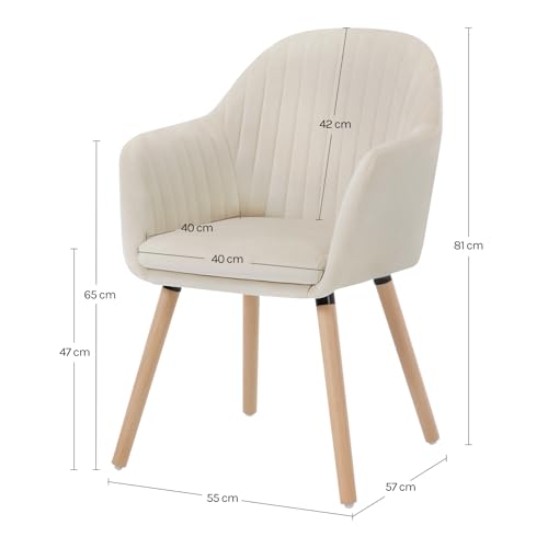 WOLTU Dining Chairs Set of 4, Bedroom Chairs, Upholstered, with Arms, Backrest, Solid Wood Legs, Tub Armchair, Cream