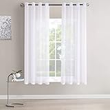 White Sheer Curtains 63 Inch Length for Living Room 2 Panels Set Grommet Window Voile Drapes Faux Semi Sheer Curtains for Bedroom Kids Room Nursery 52'x63' Inches Long