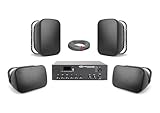 Pure Resonance Audio - (4 6.5'' 70V Outdoor Surface Mount Speakers + 120 Watt Bluetooth Mixer Amplifier - Sound System for Restaurant/Bar/Cafe, 4S61MA120BT