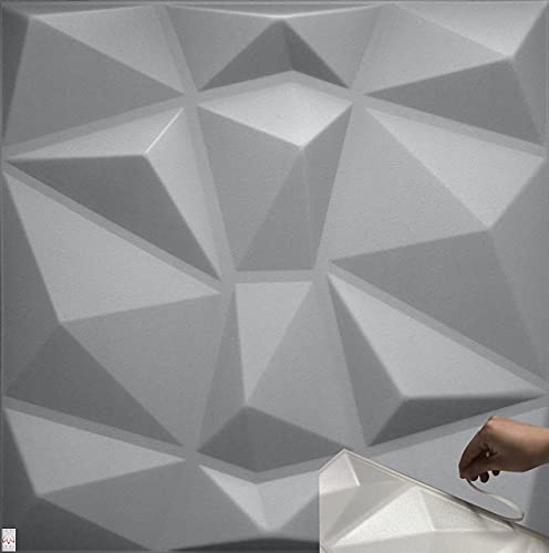 3qm / 3D Wandpaneele !!!Selbstklebend!!! Gaming Wand Verkleidung Platten Paneele Wandtattoo Wanddeko POLYSTYROL MATERIAL (3qm = 12 Stück) (Diamant Grau 3qm) Cover