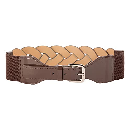 KANCY KOLE Elegante cinturón elástico para mujer, cinturón ancho con hebilla clásica, accesorio de ropa de piel sintética trenzada, cinturón de tejido adecuado para vestidos KC0110A21, Kc0110a21-02, M Cover