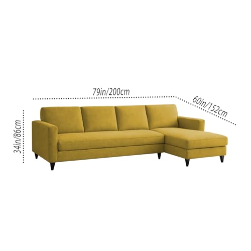 Image of Carlos RHS 4 Seater L Shape Sofa Set for Living Room & Home Office Furniture, Modern Durable Sectional Corner Sofa Couch, Premium Fabric Comfortable Seating with Strong Frame (Yellow)