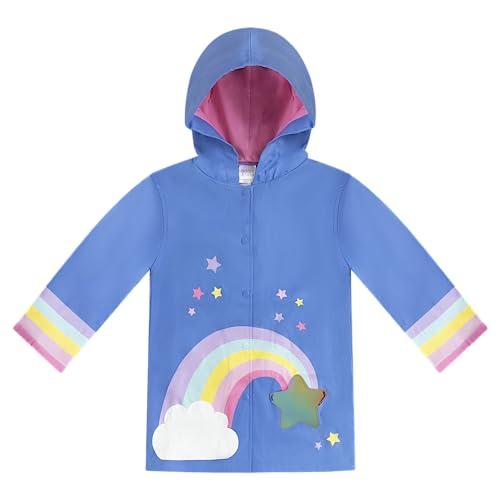 addie & tate Kids Umbrella for Girls and Boys & Rain Coats Set -Toddler Umbrellas Kids Raincoat Boys Girls Jacket (3-9 Years), Rainbow/Stars, 3-5 Years