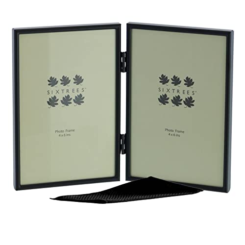 Sixtrees Cambourne 3-400-04 Black Metal Folding Photo Frame for two 6x4 inch (152mm x 102mm) Pictures - Complete with microfibre polishing cloth.