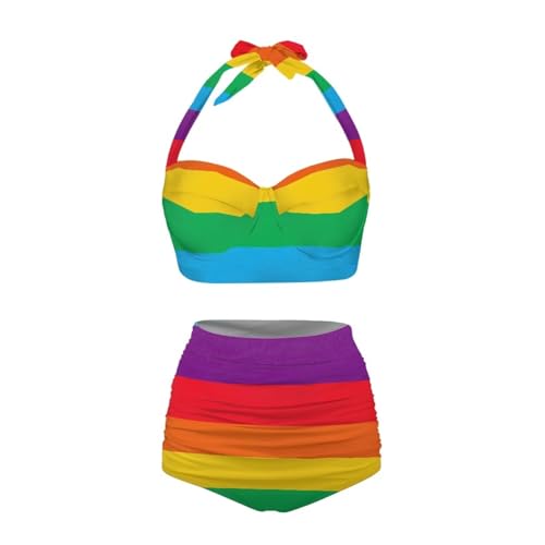 Women Two Piece Swimsuit High Waisted Tummy Control Bikini Sets Halter Ruched Swimwear2