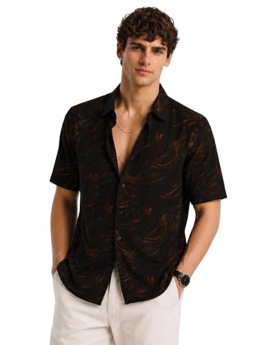 Image of ADRO Abstract Printed Shirts for Men | Breathable Cotton Rayon Fabric | Relaxed Fit Summer Shirts | Casual Party Shirt for Men