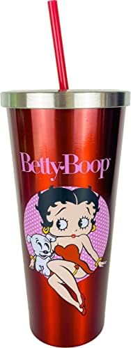 Spoontiques Betty Boop Stainless Steel Cup with Straw - Stainless Steel Drinkware Tumbler - 24 Oz.