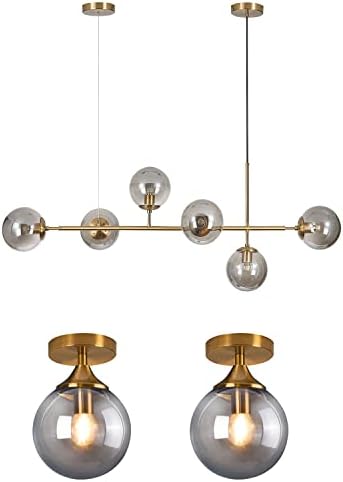 8-Light Bubble Modern Chandelier Brushed Brass Finish With Globe Glass Shade For Kitchen Island Dining Room Living Room