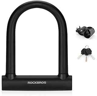ROCKBROS Bicycle U-Lock with Mount U-Bike Lock Made of High-Strength Alloy Steel Lock for Bicycle, Motorcycle, E-Bike Red/Black
