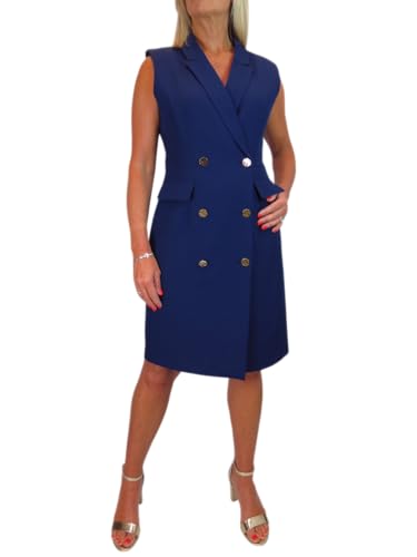 Image of Paulo Due Women's Double Breasted Sleeveless Blazer Dress - Ladies Tailored Formal Dress, Wedding Guest, Office Navy Blue 10-20 (12)